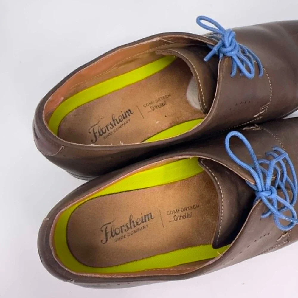 Florsheim Comfortech Derby Dress‎ Shoes Mens 14M  Brown Burnished Leather Office